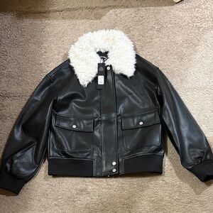 Black Bomber Jacket with White Collar